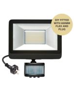 Guard LED Outdoor Flood Light with Flex & Plug 20w Tricolour Sensor Matt Black - MLXG34520MS