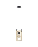 FAMBOROUGH PENDANT LIGHT 1X40W E27 BLACK WITH LIGHT WOOD ACCENT  43413N