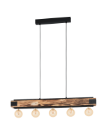 LAYHAM PENDANT LIGHT 5X60W E27 BLACK WITH RUSTIC WOOD  43468N