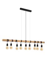 Townshend 9 Light Pendant 60W E27 Black With Light Brown Wood 49744