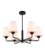 Abbey 6 Light Pendant Light in Matt Black with Opal Glass