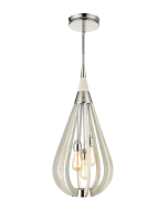 MEDIUM 3XE27 POLISHED NICKEL & TAUPE FINISHED WOOD BONITO7 Cla Lighting