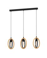 BASILDON PENDANT LIGHT 3X40W E27 BLACK WITH NATURAL WOOD ACCENT BAR 43462N