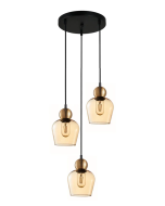 CHAMPAN Bronze Amber Ellipse Multiple Round Base Pendant 3 Lights-CHAMPAN1X3R