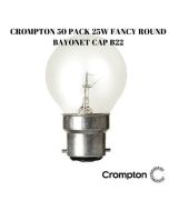 Crompton equivalent 50 Pack 25W Clear Fancy Round Light Globes / Bulbs Bayonet Cap B22