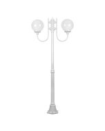 Lisbon Twin Head 25cm Sphere Curved Arm Medium Post Light White - 15715	