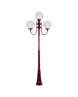 Lisbon Triple 30cm Spheres Curved Arms Tall Post Light Burgundy - 15754	