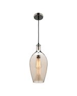 Mercator Lighting Belmont 1Lt E27 Max 25W Pendant Cognac Glass shade with Black Chrome metalware MG2331COG