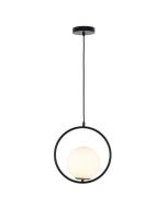 MERCATOR Edith Opal Ball Pendant with Circular Metal Frame - Black - E14 MPL506BLK