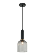 VINTAJ Smokey Black Ellipse Shape Ribbed Glass Pendant Lights VINTAJ7