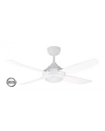 SPINIKA - 48"/1220mm Glass Fibre 4 Blade Ceiling Fan in Satin White with Tri Colour Step Dimmable LED Light NW,WW,CW - Indoor/Outdoor/Coastal - SPN1204WH-L