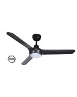 SPYDA - 50"/1250mm Fully Moulded PC Composite 3 Blade Ceiling Fan in Matte Black with Tri Colour Step Dimmable LED Light NW,WW,CW- Indoor/Outdoor/Coastal - SPY1253BL-L