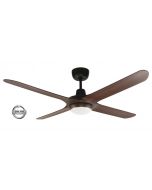 SPYDA - 50"/1250mm Fully Moulded PC Composite 4 Blade Ceiling Fan in Walnut with Tri Colour Step Dimmable LED Light NW,WW,CW - Indoor/Outdoor/Coastal - SPY1254WN-L