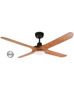 SPYDA - 56"/1400mm Fully Moulded PC Composite 4 Blade Ceiling Fan in Teak with Tri Colour Step Dimmable LED Light NW,WW,CW - Indoor/Outdoor/Coastal - SPY1424TK-L