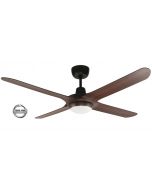 SPYDA - 56"/1400mm Fully Moulded PC Composite 4 Blade Ceiling Fan in Walnut with Tri Colour Step Dimmable LED Light NW,WW,CW - Indoor/Outdoor/Coastal - SPY1424WN-L