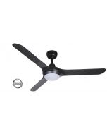 SPYDA - 62"/1570mm Fully Moulded PC Composite 3 Blade Ceiling Fan in Matte Black with Tri Colour Step Dimmable LED Light NW,WW,CW - Indoor/Outdoor/Coastal - SPY1573BL-L