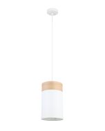 TAMBURA White Cloth Shade With Blonde Wood Trim 1 Light Pendant Small - TAMBURA01