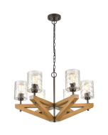 VOTIF Interior Candelabra Oak Wood with Clear Blown Dimpled Glass Pendant Light VOTIF1