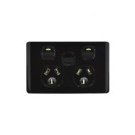 Leopard Power Point Switched 2 Gang,10A 250V With Extra Switch 16AX/20A (LEPPSW2GBK) Black GSM