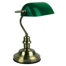 BANKERS - Traditional Style Antique Brass Touch Bankers Lamp With Dark Green Glass Shade - ON/OFF TOUCH