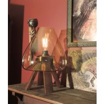 CLA LIGHTING DIVA E27 Table Lamp  1XES 40W Brown Wooden Base  Amber Glass DIVA1