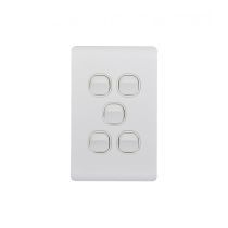 Leopard Switch Vertical 5 Gang 16AX/20A 250V (LESWV5GWHT) White GSM