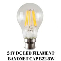 A60 B22 LED FILAMENT GLOBE 8W 2700K 24V DC (Non Dimmable)