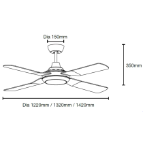 MDF1443W Discovery II 1440mm 4 Blade ABS Ceiling Fan with 15w Tricolour LED Light White