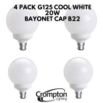 4 Pack G125 Cool White 20w Glass Round Bright Globe Crompton