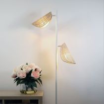 MALTA TWIN FLOOR LAMP WHITE w/ RATTAN SHADES SL98843WH
