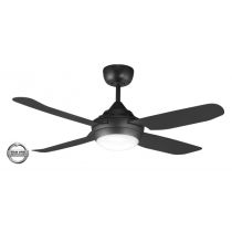 SPINIKA - 52"/1300mm Glass Fibre 4 Blade Ceiling Fan in Matte Black with Tri Colour Step Dimmable LED Light NW,WW,CW - Indoor/Outdoor/Coastal - SPN1304BL-L