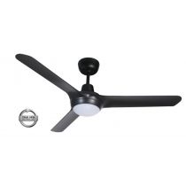 SPYDA - 50"/1250mm Fully Moulded PC Composite 3 Blade Ceiling Fan in Matte Black with Tri Colour Step Dimmable LED Light NW,WW,CW- Indoor/Outdoor/Coastal - SPY1253BL-L