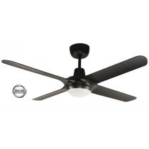 SPYDA - 50"/1250mm Fully Moulded PC Composite 4 Blade Ceiling Fan in Matte Black with Tri Colour Step Dimmable LED Light NW,WW,CW - Indoor/Outdoor/Coastal - SPY1254BL-L