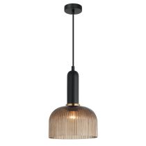 VINTAJ Interior Dome Ribbed Glass Pendant Lights 6 Colours to Choose from CLA Lighting-Amber