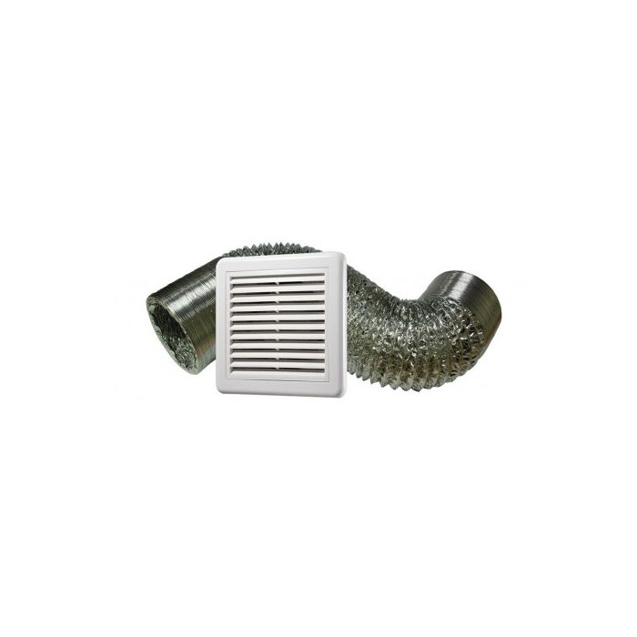 100mm Duct Kit including Aluminium Ducting and Fixed Exterior Grille In-built bug mesh filter V100DKIT