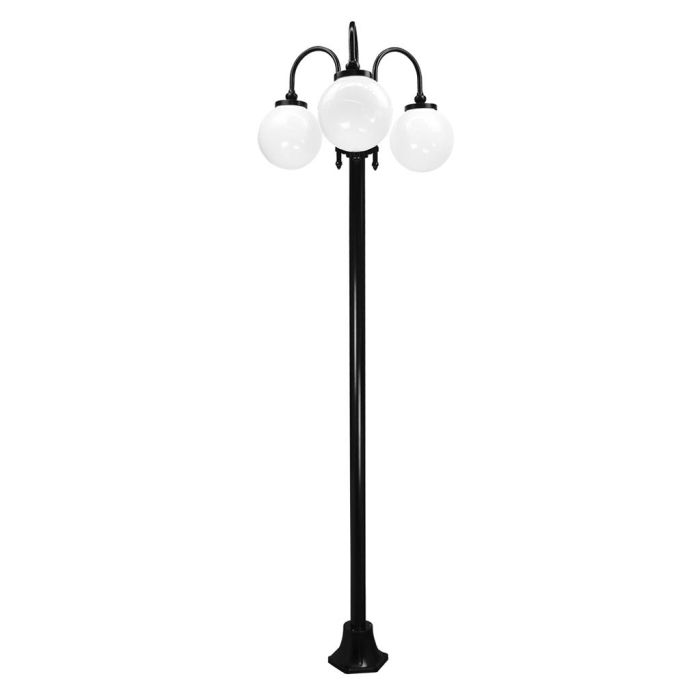 Lisbon Triple Sphere Curved Arms Plain Post Light Black - 15795	