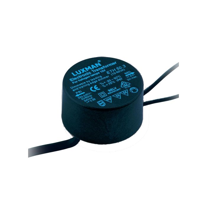 CLA LIGHTING LUXMAN 12V Waterproof Electronic Transformer 50VA ROUND IP65 ETH50.302VA