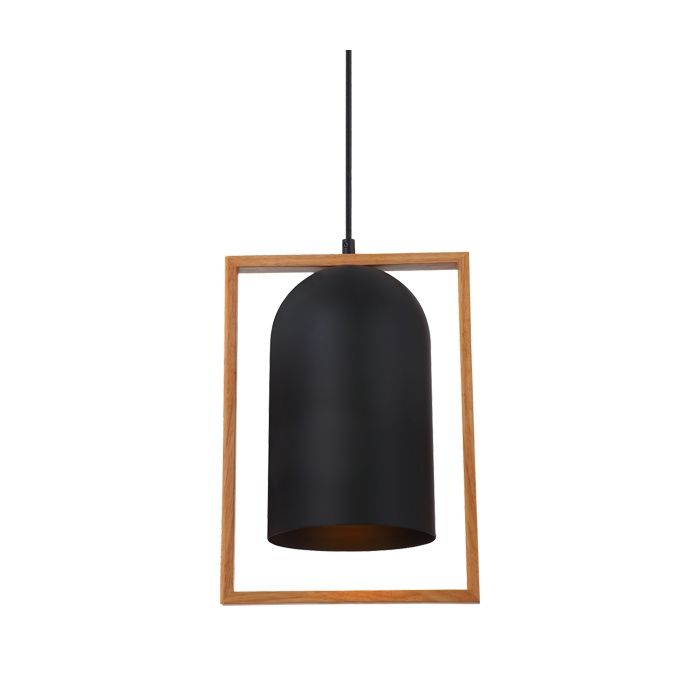 CLA LIGHTING ZARA SERIES INFRONT PENDENT ES 60W Black Iron + Wood SWING2