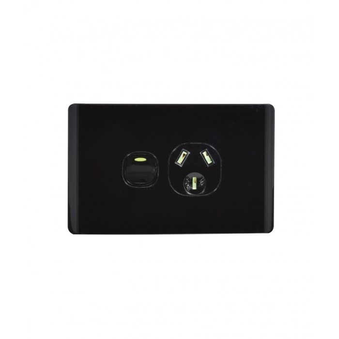 Leopard Power Point Switched 1 Gang 10A 250V (LEPP1GBLK) Black GSM