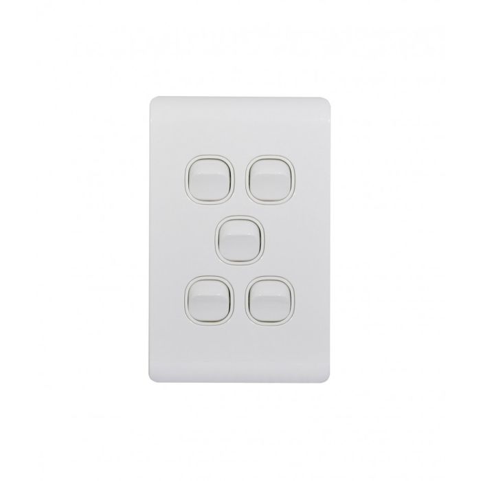 Leopard Switch Vertical 5 Gang 16AX/20A 250V (LESWV5GWHT) White GSM