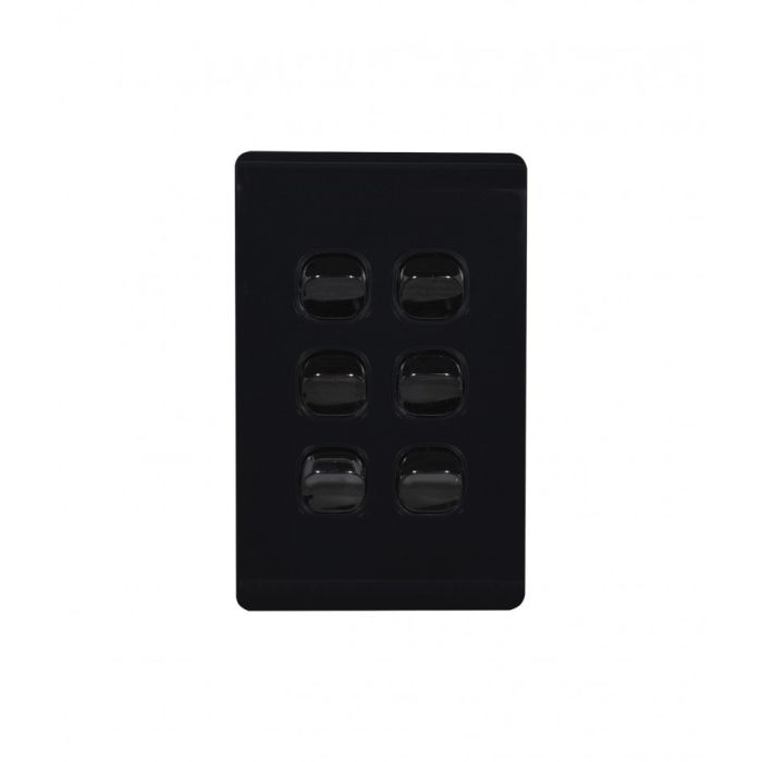 Leopard Switch Vertical 6 Gang, 16AX/20A 250V (LESWV6GBLK) Black GSM