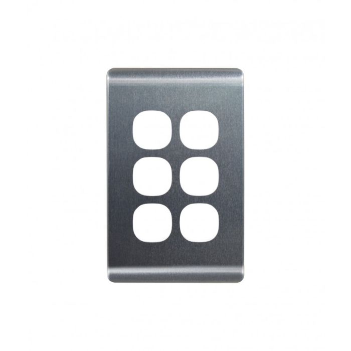 Leopard Switch Plate Vertical 6 Gang (LESWPV6GBA) Brushed Aluminium GSM