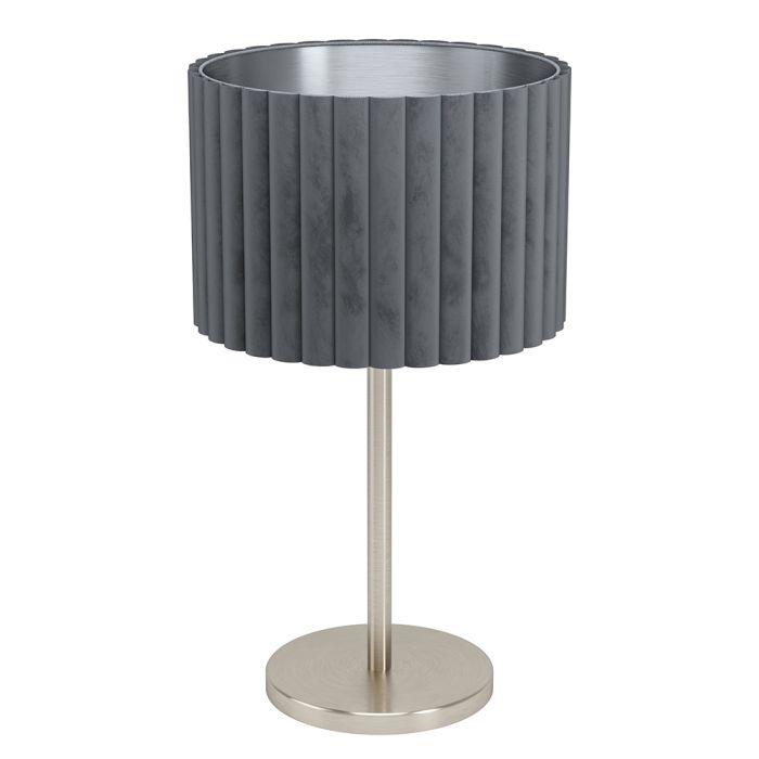 Tamaresco 1 Light Table Lamp 40W E27 Satin Nickel With Grey Shade 39775N