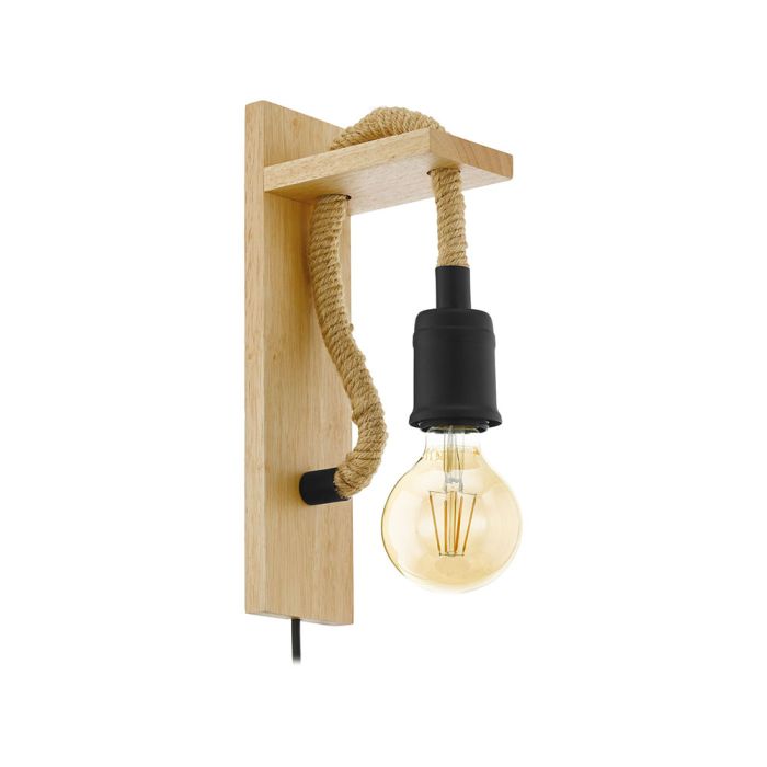 Rampside 1 Light Wall Light 60W E27 Black / Wood 43197N