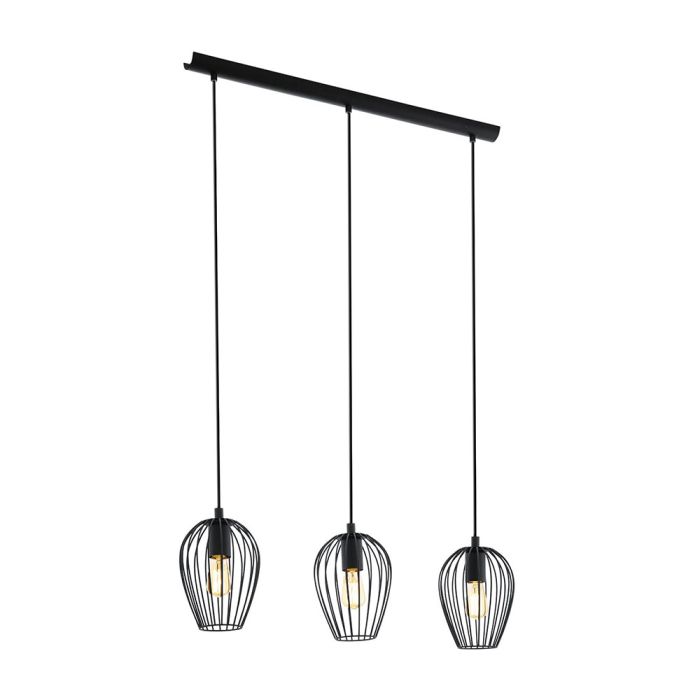 Newtown Vintage Wire Cage E27 3 Light Bar Pendant Black - 49478