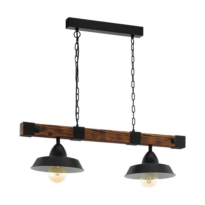 Oldbury 2 Light Pendant Wood / Rustic Brown E27 - 49684