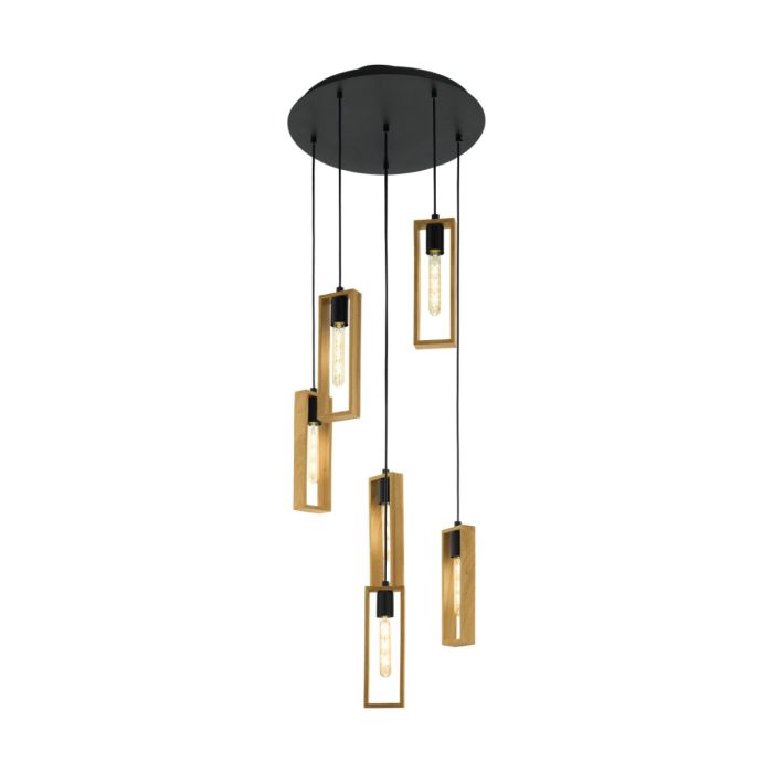 Littleton 6 Light Pendant Black / Wood 49549N