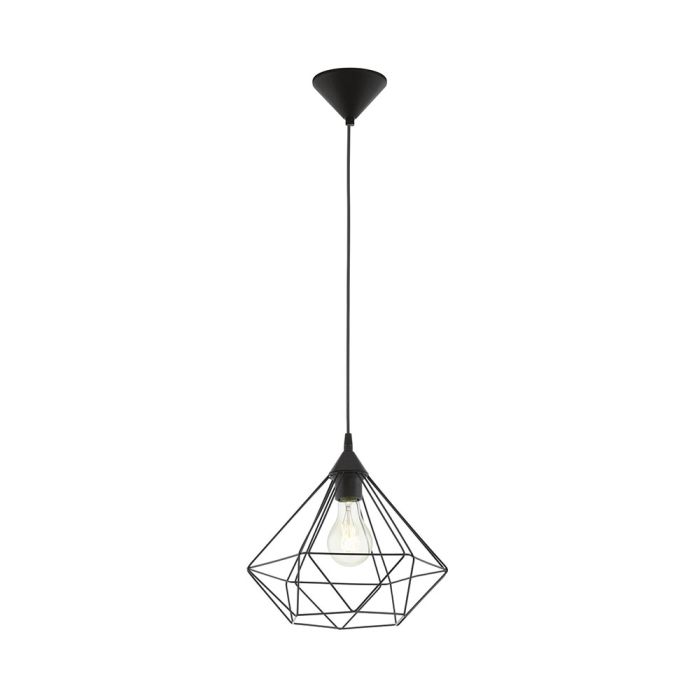 Tarbes 1 Light E27 60W Large Cage Pendant 60W E27 Black - 94188