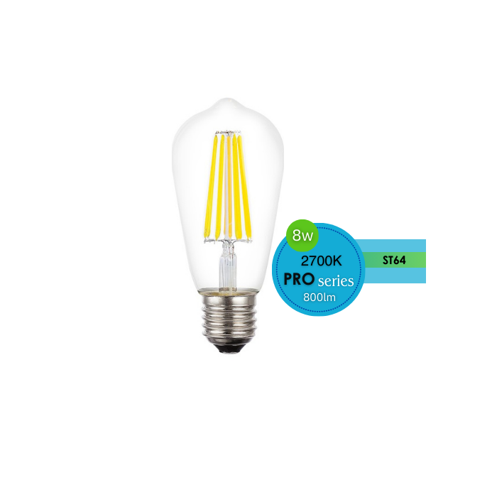 8w Filament ST64 LED dimmable full glass lamp 2700k Warm White Edison Screw E27 - LUS20975