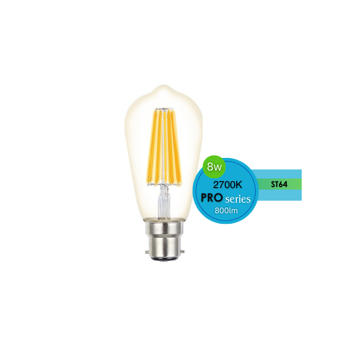 8w Filament ST64 LED dimmable full glass lamp 2700k Warm White Bayonet Cap B22 - LUS20976